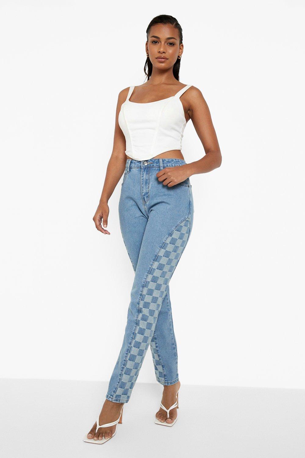 Checkered sales mom jeans